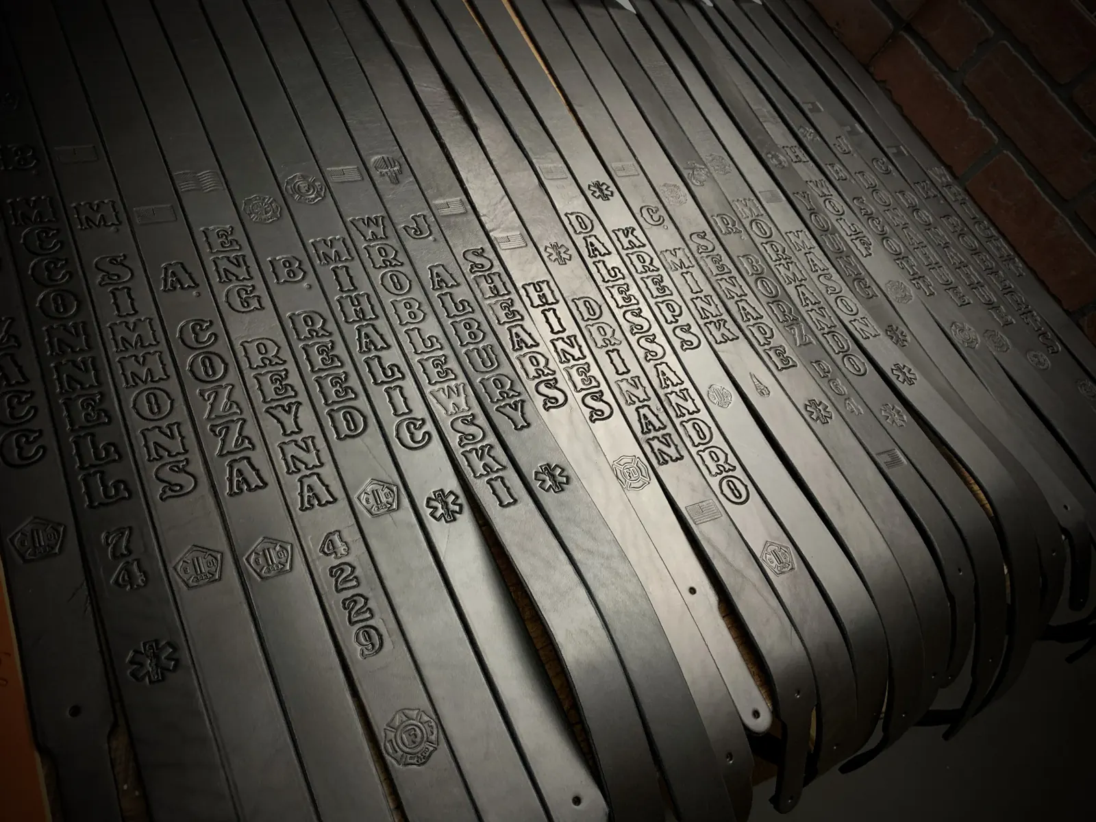 Rows of stamped personalized radio straps
